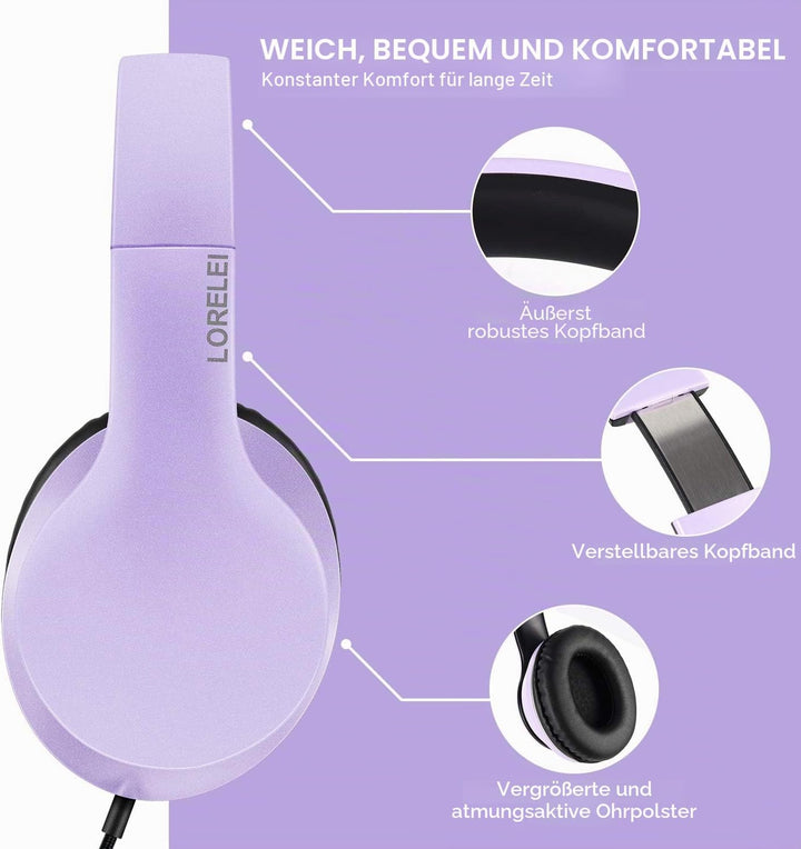 LORELEI X6 Over-Ear Headphones with Microphone, Lightweight Foldable &amp; Portable Stereo Bass Headphon
