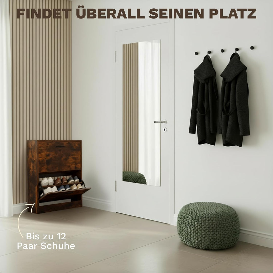 CATAVANA Schuhschrank Schmal - 2 Fächer für 12 Paar - Schuhregal Geschlossen - Platzsparend &amp; Modern