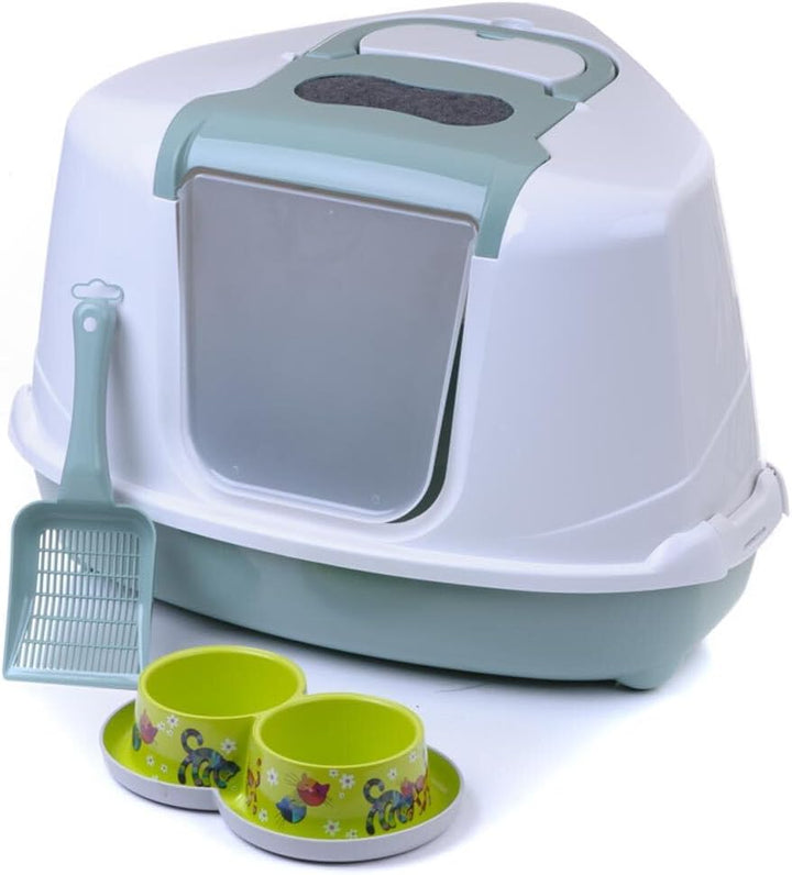 Katzentoilette Flip Corner Agave + Streuschaufel + Doppelnapf, agave