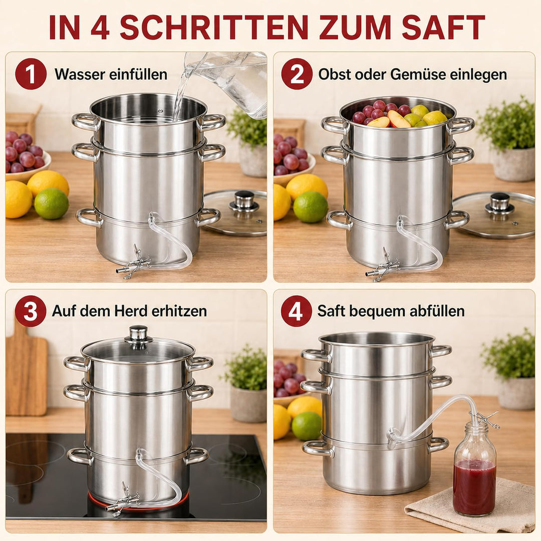 Dampfentsafter 5 Liter Edelstahl Ø 22 cm für alle Herdarten &amp; Induktion