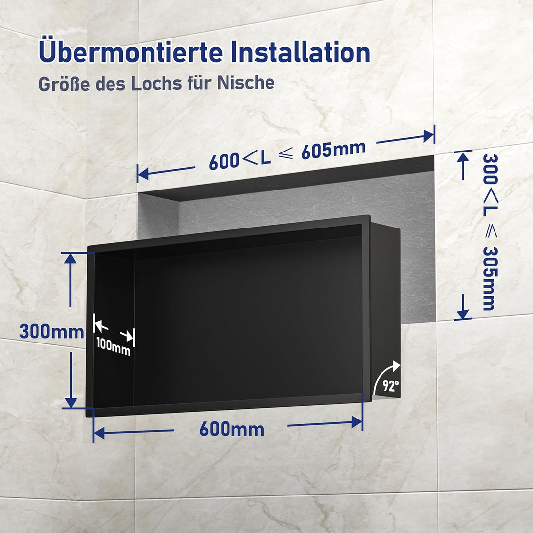 Wandnische Dusche Edelstahl mit LED-Streifenlicht, 60 cm x 30 cm, Wasserdicht - Keine Fliesen Erford