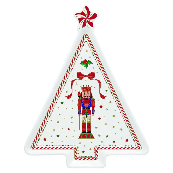 Easy Life Weihnachtsbaumförmiger Weihnachtsteller aus Porzellan mit Vintage-Nussknacker-Soldat „Nuss