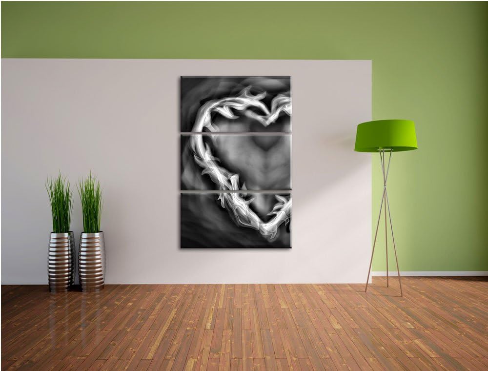 Pixxprint Herz aus Feuer als Leinwandbild/Grösse: 3 Teilig (120x80) cm/Wandbild/Kunstdruck/fertig be