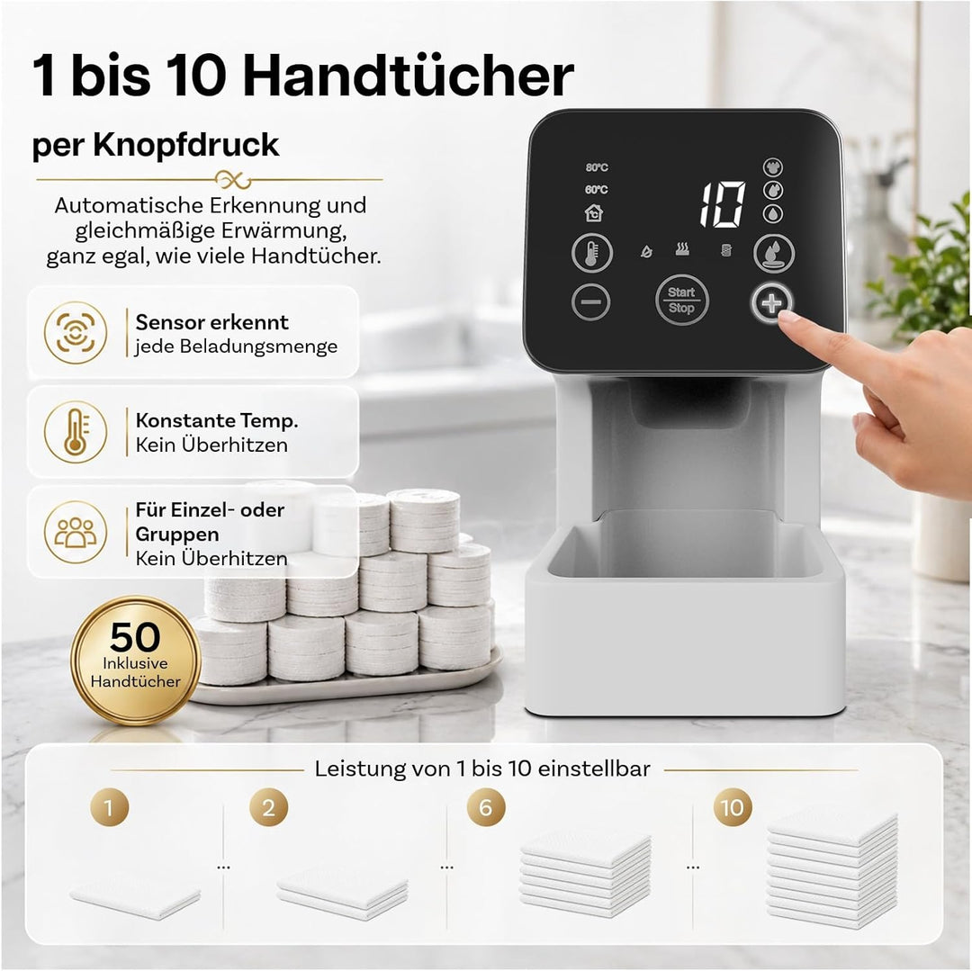 MMOBIEL Handtuchwärmer Automatischer Heisshandtuchspender mit 50 komprimierten Einweg Gesichtstücher
