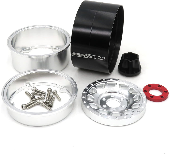 HOBBYSOUL 2.2 Beadlock Räder und Reifen, RC Einstellbare 4 Offsets Silber Felgen und Höhe 5.0&