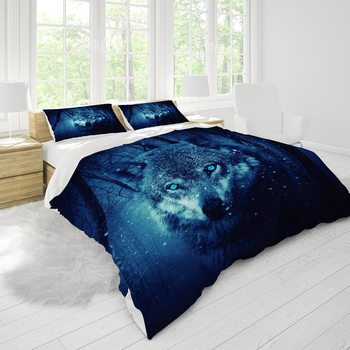 Bettwäsche Bettbezug 3D Wolf Print Betten Set Kinder Erwachsene,3 Teilig Mikrofaser Bettbezug mit Re