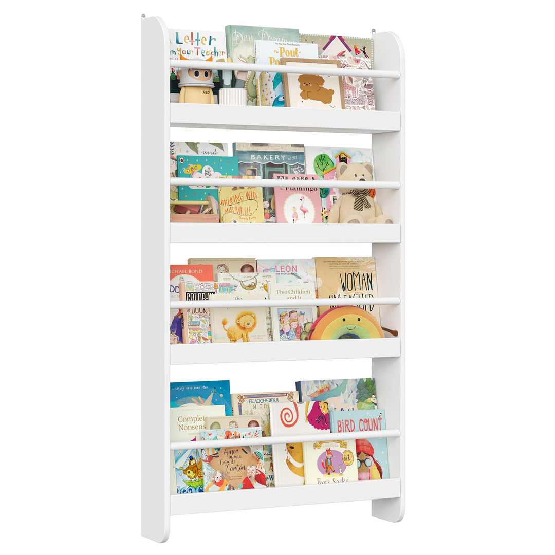 FOREHILL Bücherregal Kinder, Wandregal mit 4 Ablagen, Kinderregal für Bücher Spielzeug, Hängeregal D