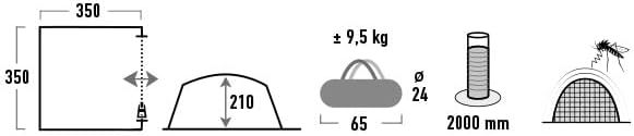 High Peak Unisex – Erwachsene Pavillon Cabana, hellgrau-dunkelgrau-Lime, Einheitsgrösse