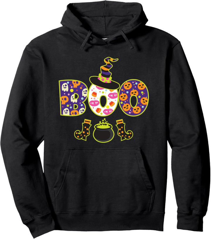Funny Halloween Costume Witch Hat Boo Pullover Hoodie