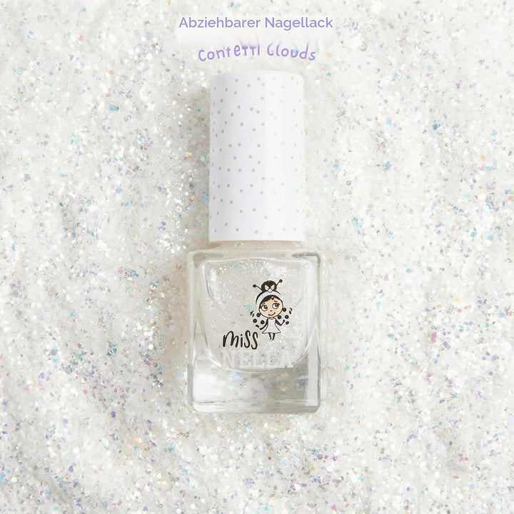 Miss Nella Partysammlung Glitzer Nagellack 4er Set: schwarz, top coat, blau &amp; Korallen, abziehbarer