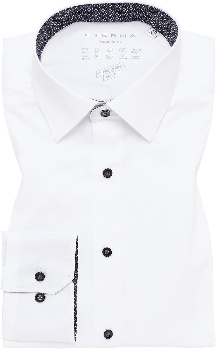 eterna Modern Fit Performance Hemd Langarm New Kent Kragen Stretch Twill weiss Grösse 40