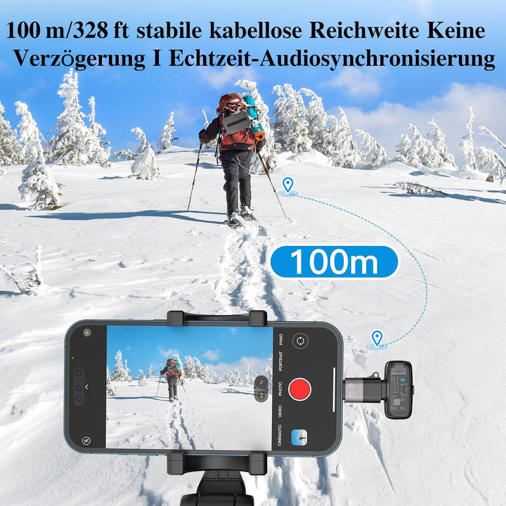 ZealSound Mini Kabellos Mikrofon für iPhone Handy Android iPad, mit USB-C/Lightning-Stecker,Stummsch