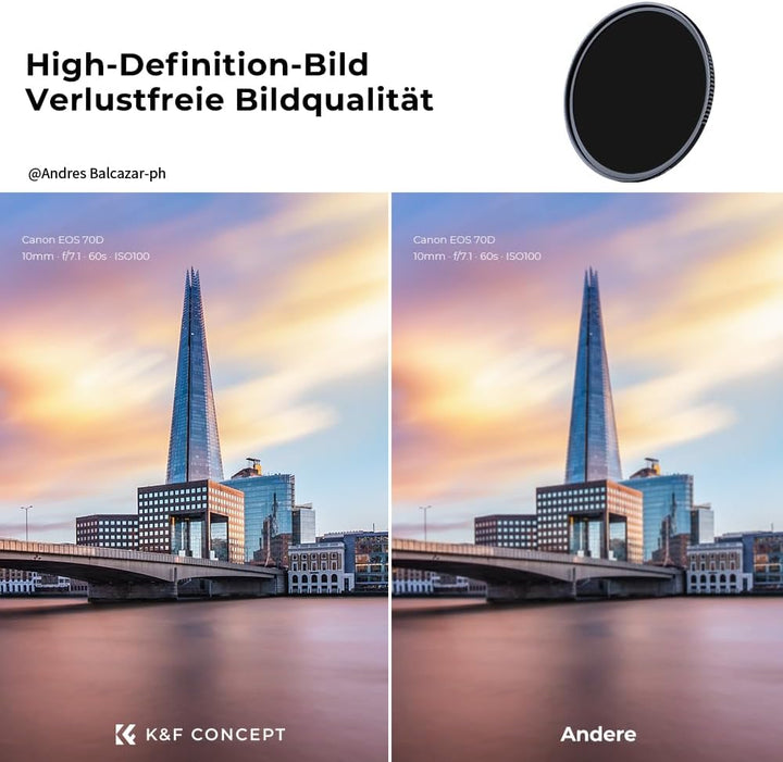 K&amp;F Concept Nano-X 62mm Graufilter ND1000 (10 Stop) ND Filter Slim Neutral Graufilter 62mm ND1000, 6