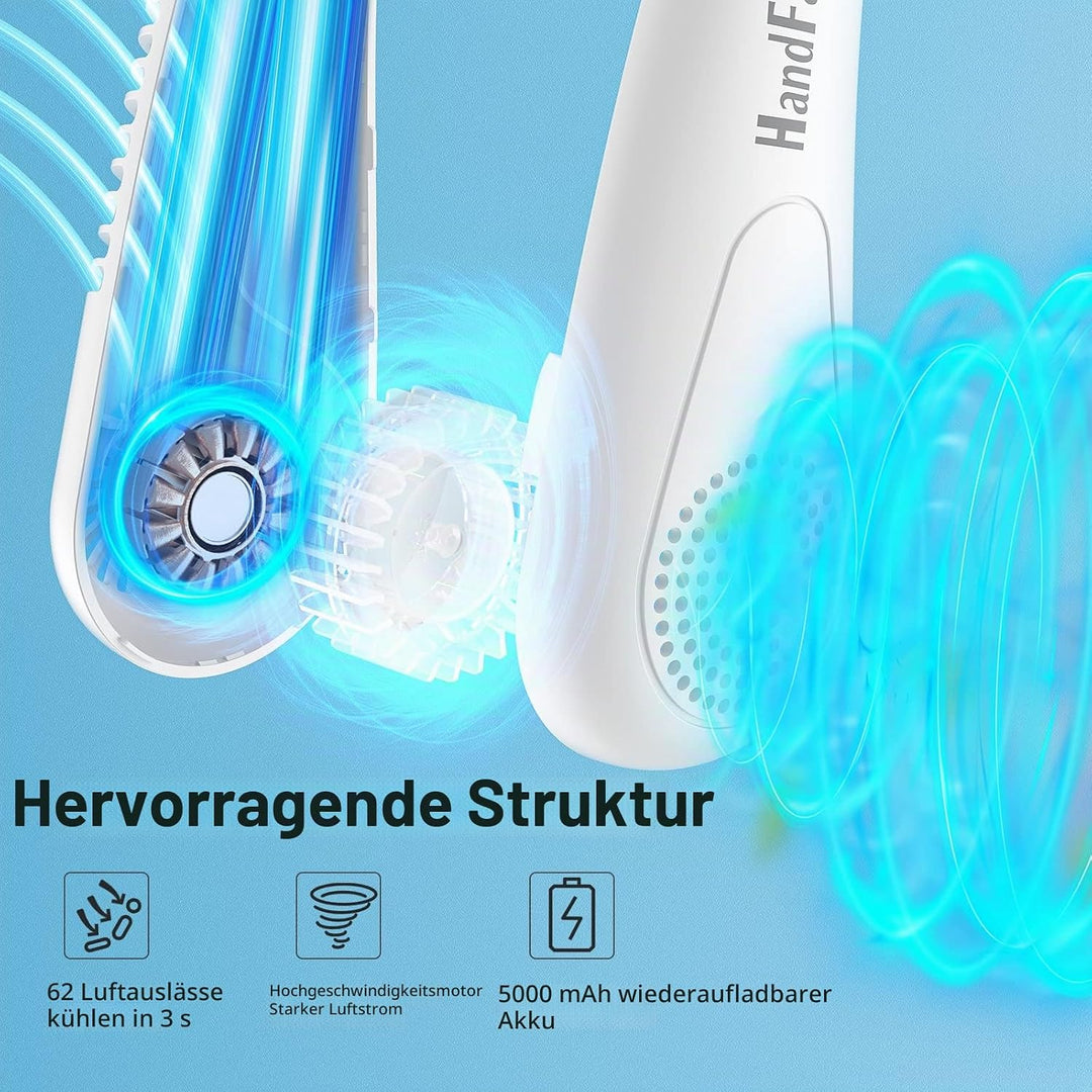 HandFan 5000mAh Halsventilator Akku Nackenventilator Tragbarer Ventilator Blattloses Mini USB Lüfter