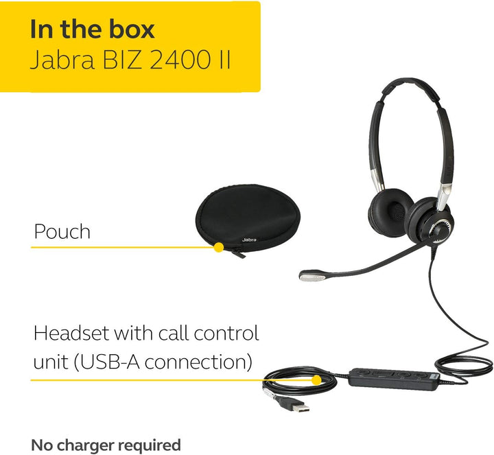 Jabra Q711383 Biz 2400 II Duo USB leistungsfähiges Call-Center-Kabel-Headset für MS Skype for Busine