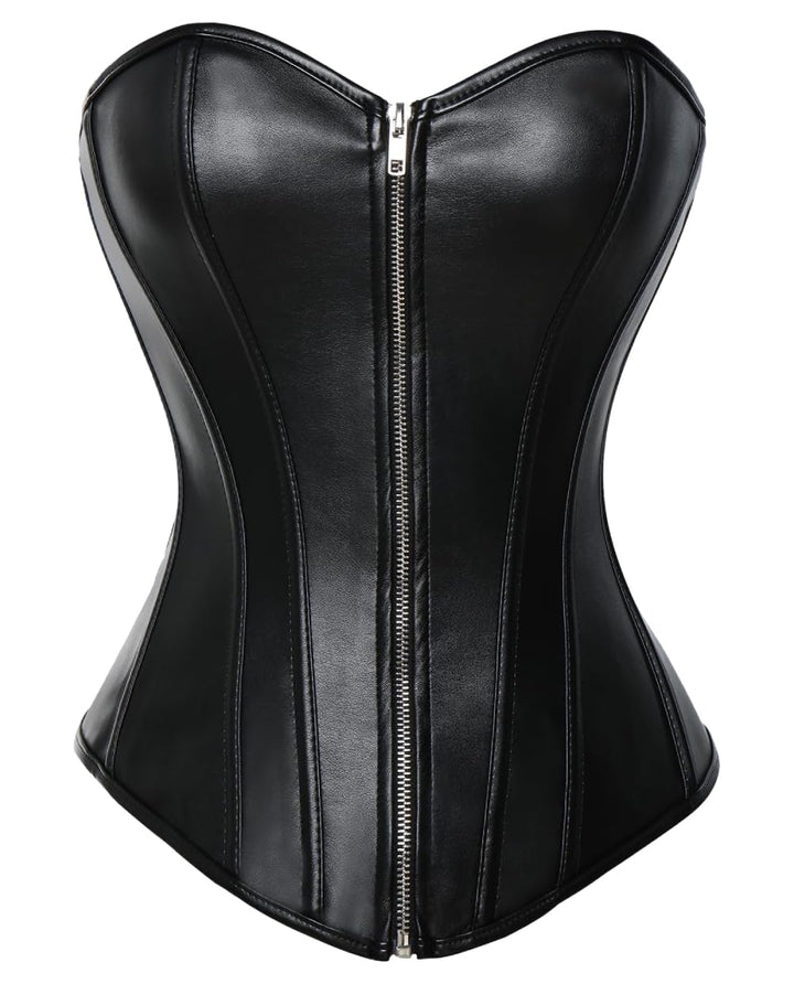 KUOSE Damen Body Shaper Dessous Gothic PVC Kunstleder Corsage Mieder Top Schwarz XL Schwarz-1, XL Sc
