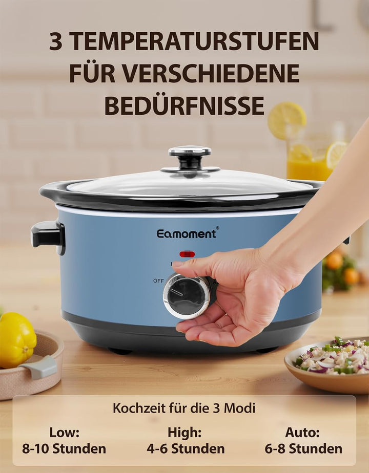 Slow Cooker, 3,5 Liter Edelstahl Schongarer mit Keramiktopf, Einstellbare Temperatur, Spülmaschinenf
