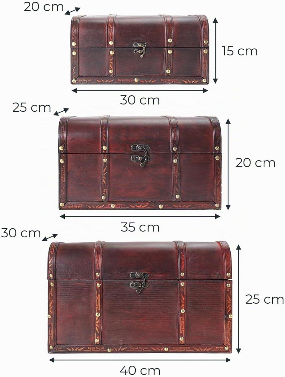 HMF Schatztruhe aus Holz, grosse Schatzkiste mit Vintage Metallverschluss für Kindergeburtstag, Hoch