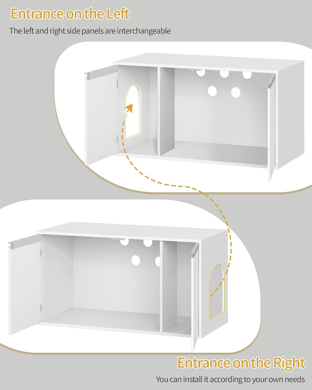 Hzuaneri Katzenschrank, 100cm Katzenklo Schrank Abnehmbarer Trennwand, Weiss | Katzenhaus Verstellba