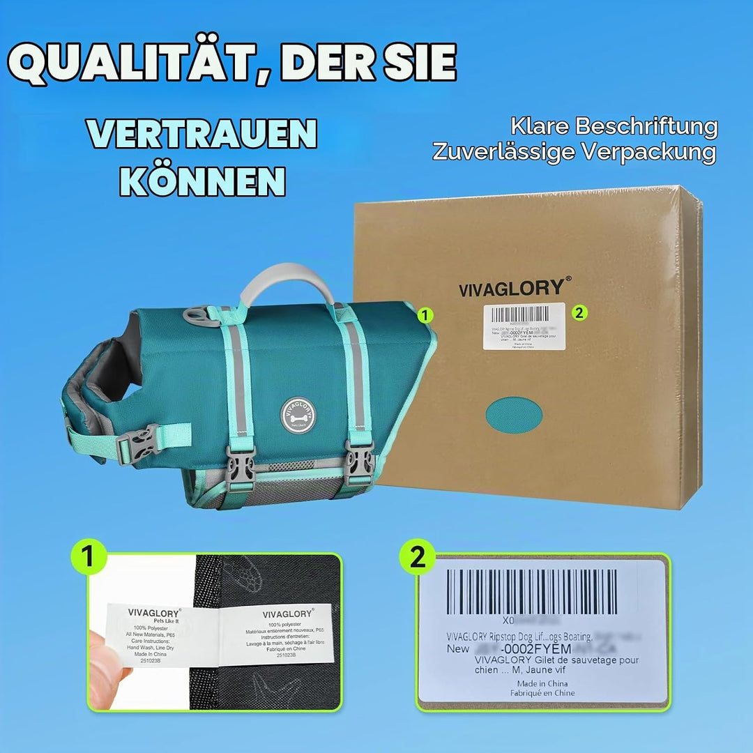 VIVAGLORY Rip Stop Schwimmweste Hund, Hundeschwimmweste, Schwimmhilfe &amp; Auftrieb, Rettungsweste Hund