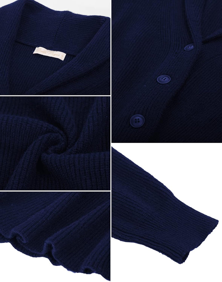 Belle Poque Damen Strickjacke Langarm Reverskragen Cardigan mit Rüschensaum Casual Strickmantel S Ma