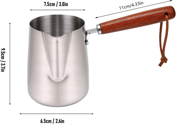 SIXRUN Milchtopf aus Edelstahl mit Holzgriff – 350 ml Milchaufschäumer &amp; Schokoladenschmelzer für In
