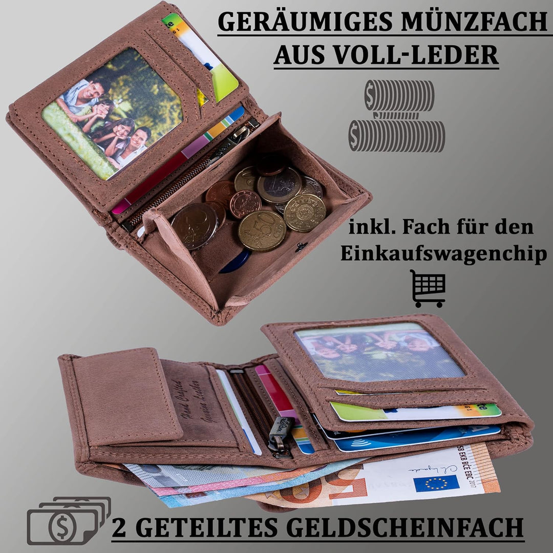 MATADOR Leder Geldbörse Herren mit AirTag Fach┃TüV geprüfter RFID &amp; NFC Schutz┃Kompaktes Slim Wallet