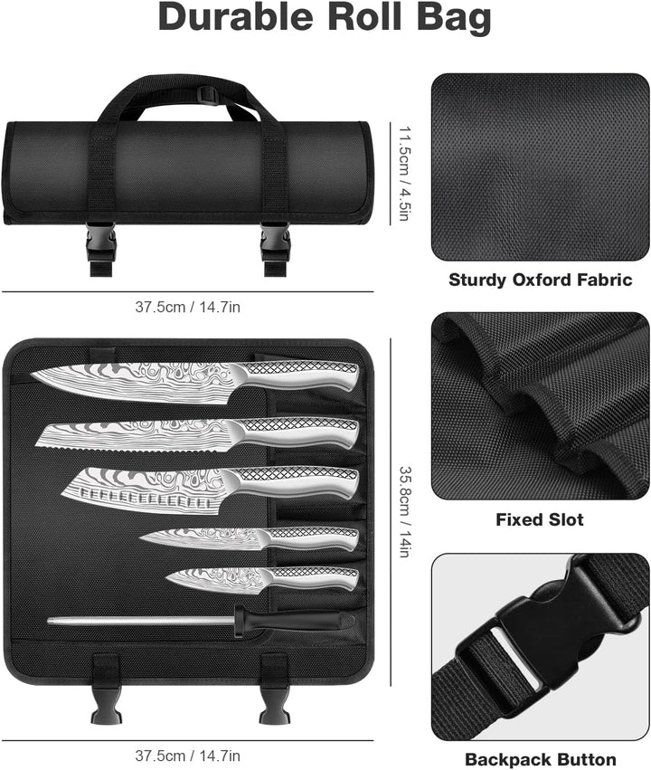 MOSFiATA Messerset Profi Küchenmesser Kochmesser Set mit Tasche &amp; Wetzstahl Messerset 5-tlg, Messers