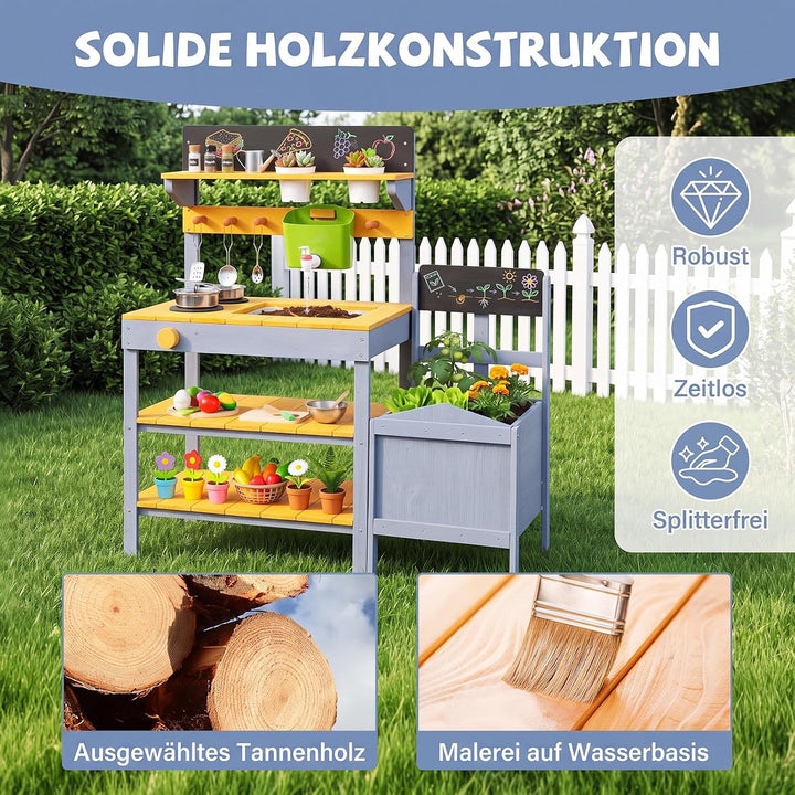 COSTWAY Matschküche Kinder Outdoor, Spielküche mit Wassertank &amp; Wasserhahn
