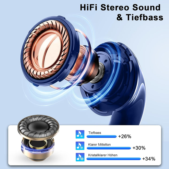 Bluetooth Kopfhörer,Kopfhörer Kabellos Bluetooth 5.4 HiFi-Klang,BlauesGold Blaues Gold, Blaues Gold