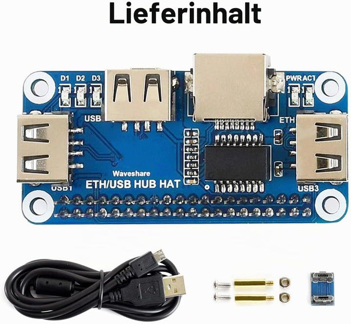 Waveshare Ethernet/USB HUB Module, Compatible with Raspberry Pi, with One RJ45 Ethernet Port and 3 U
