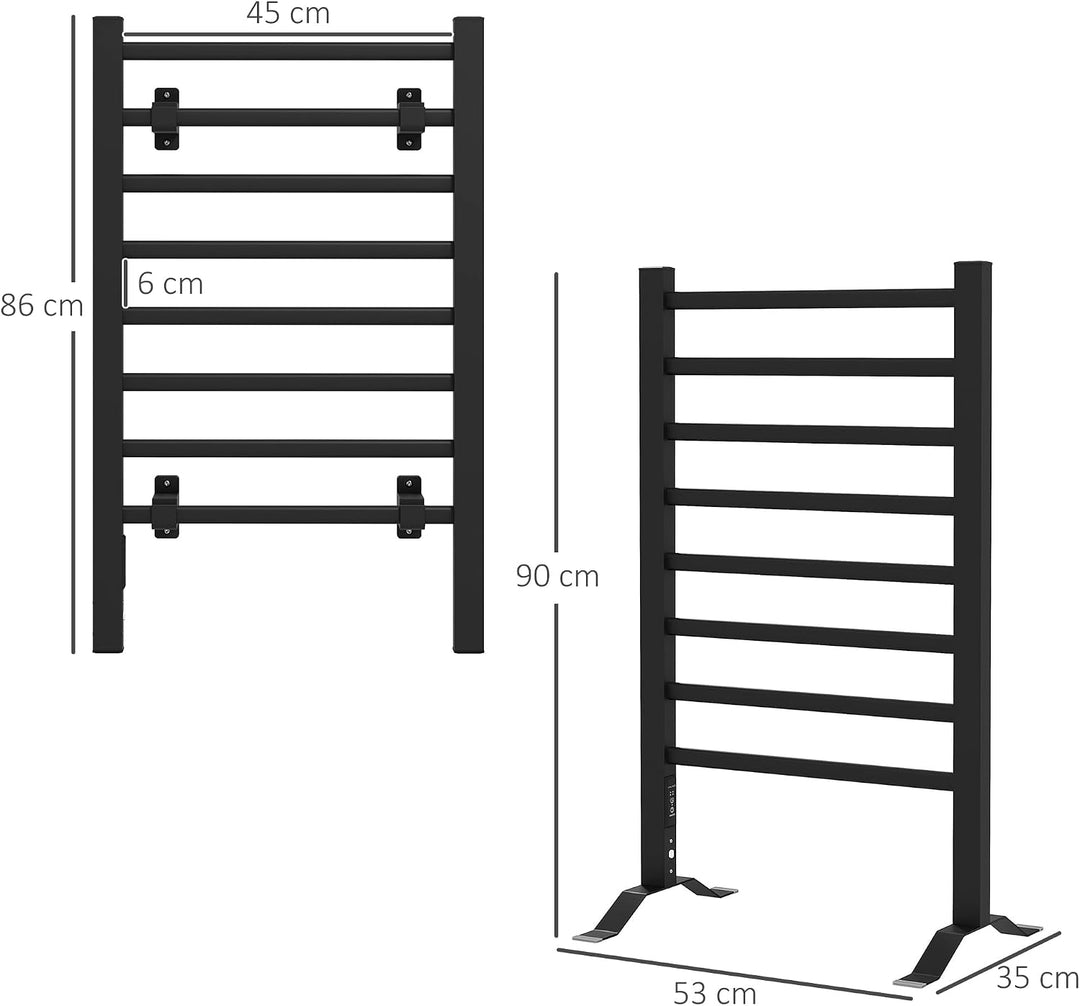 HOMCOM Elektrischer Handtuchwärmer Wand oder Boden 53x35x90 cm Schwarz