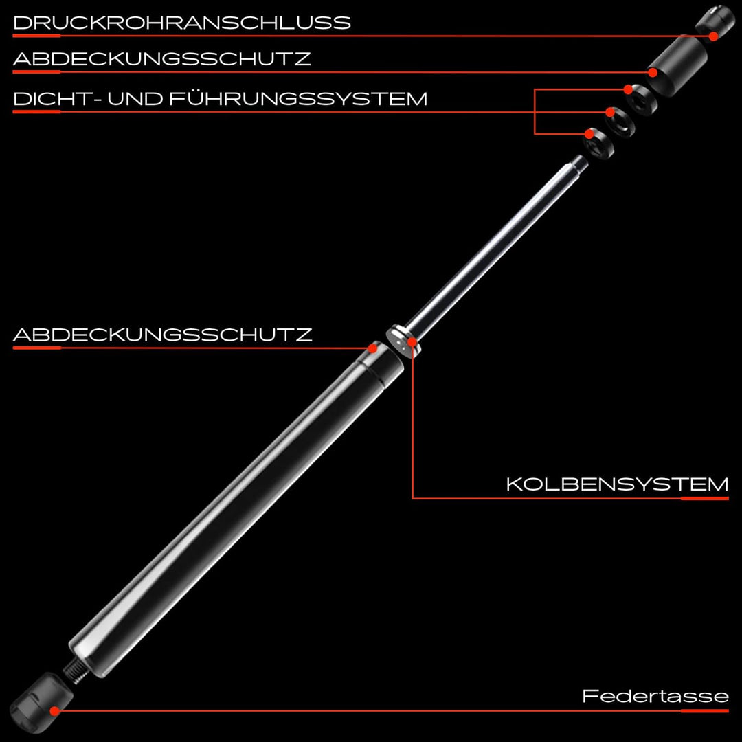 Frankberg 2x Universal Gasfeder Gasdruckdämpfer Gasdruckfeder Dämpfer 490N 280MM 95MM Schwarz