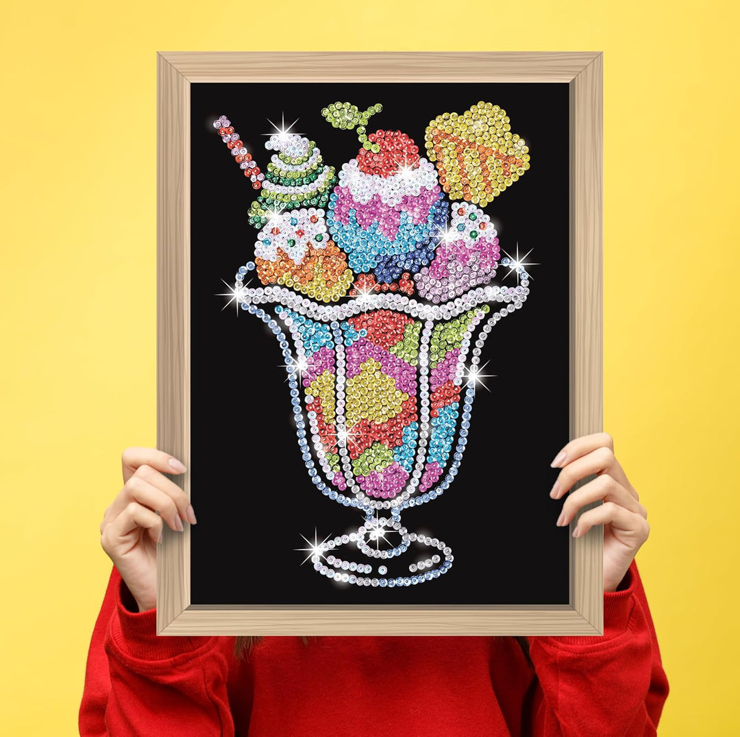 Kitfix - Sequin Art Eisbecher mit Holzrahmen - 27 x 36cm - Sequin Art Blue Premium - Paillettenbild