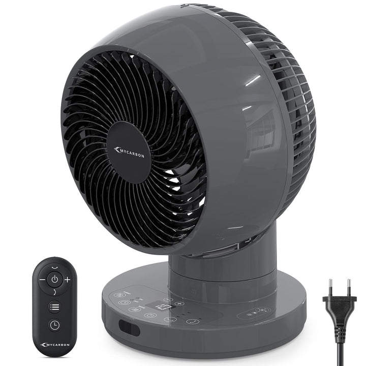 MYCARBON Ventilator leise DC Motor 30°/60°/90° Oszillation 10 Stufe 12h Timmer Turbo Modus Tischvent