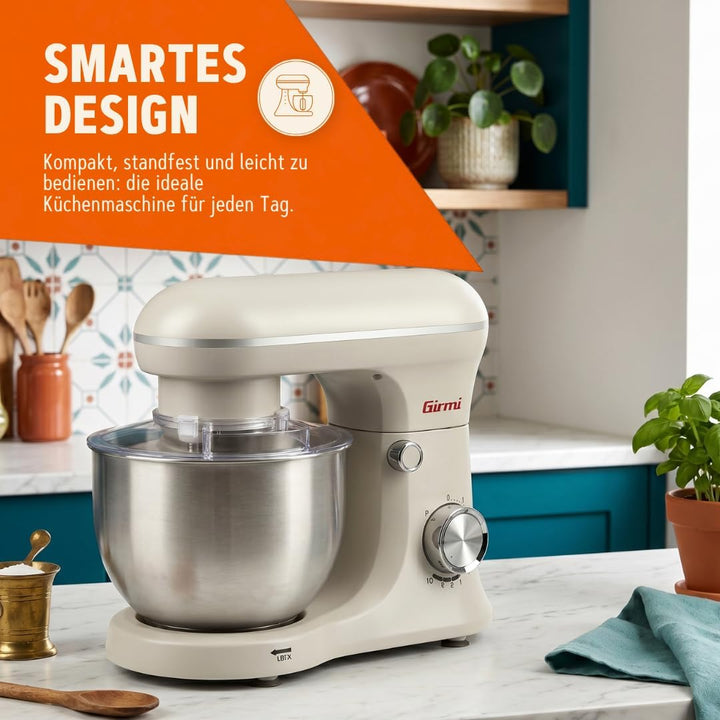 Girmi IM21W Gastronomo 5 l Planetenrührmaschine, 1500 W (max), Behälter aus Edelstahl 5 l mit Spritz