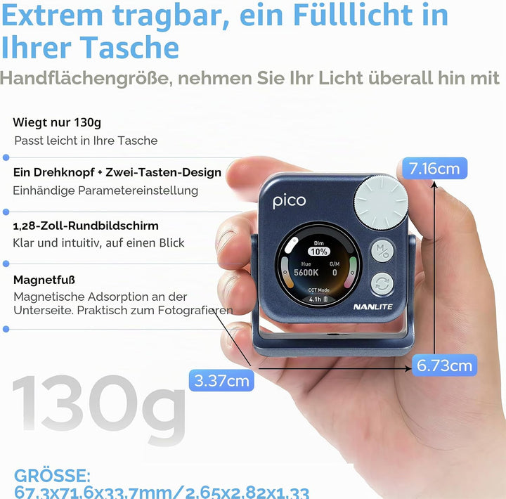 Nanlite Pico Tragbares LED-Fülllicht – Vollfarb-RGB, Snap-On-Aufsatz für Telefon-/Kamera-Fotografie,
