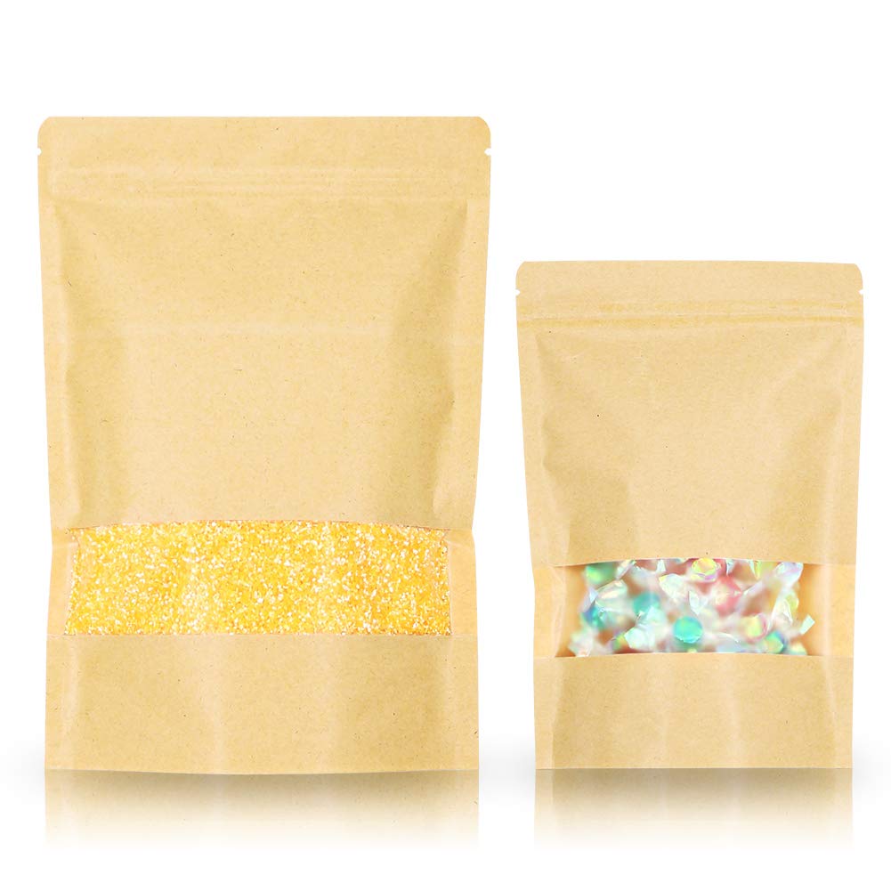 SumDirect 50 STK Kleine Braune Papier Beutel Mit Sichtfenster, Papier Tütchen kraftpapier mit Boden