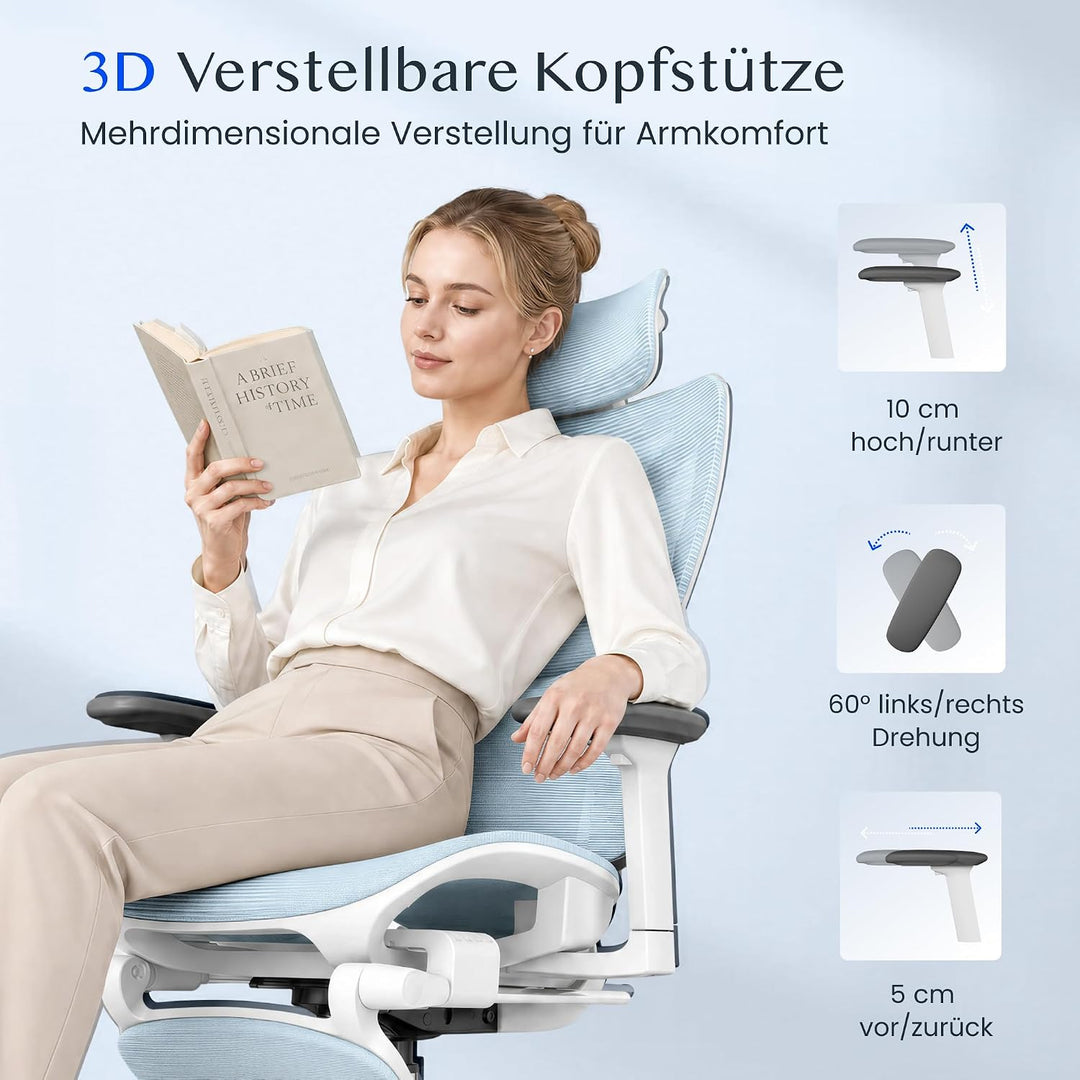 FLEXISPOT ErgoX Ergonomischer Bürostuhl mit Fussstütze Blau, Blau