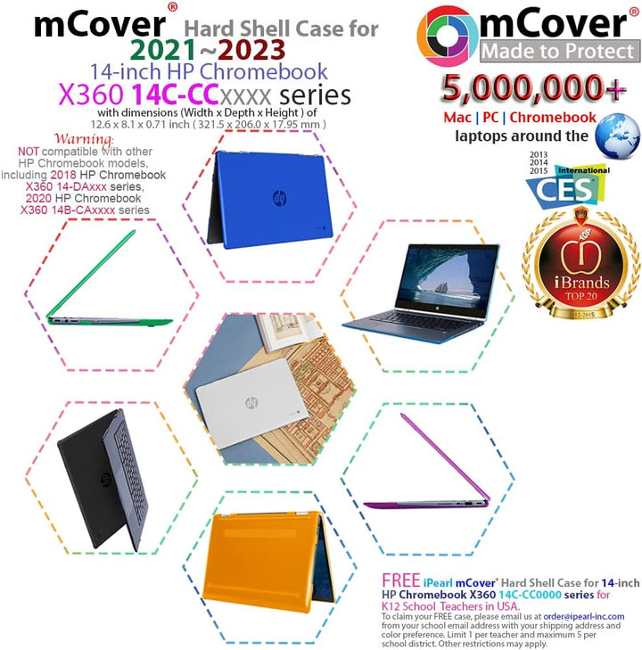 mCover Hartschalenhülle nur kompatibel mit 2021 ~ 2023 14 Zoll HP Chromebook x360 14C-CC0000 Series
