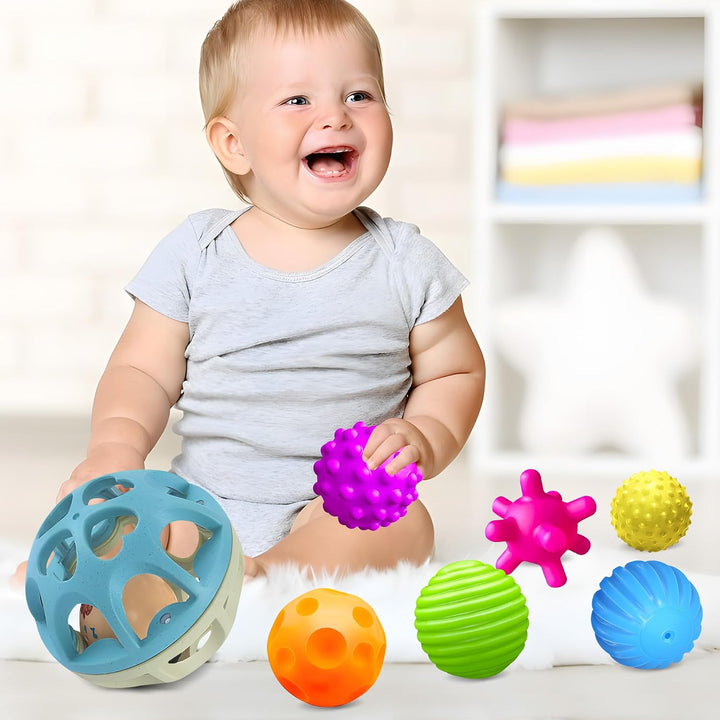 Montessori Sensory Toys for Babies, Textured Baby Balls &amp; Wheat Straw Rattle, Developmental Toys for