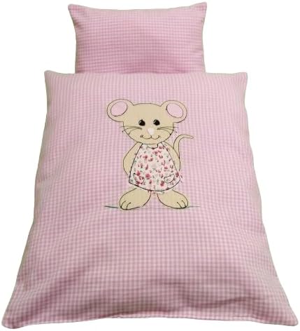 Puppenbettzeug Mäusekind, Bettwäsche bestickt, für Puppen
