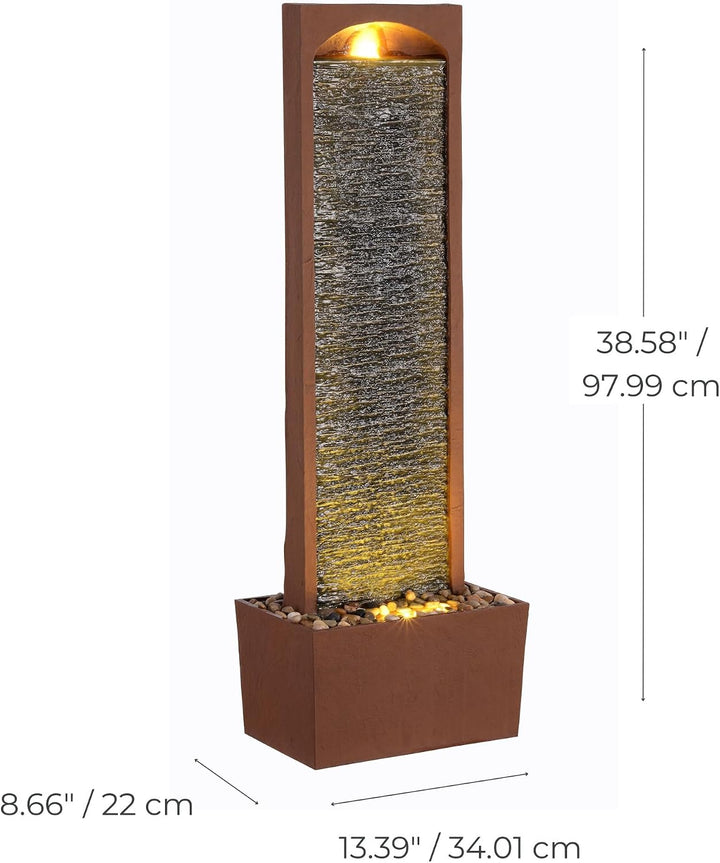 Teamson Home Moderner Outdoor Wasserfallbrunnen Rotstein mit LED Rot Gerade, Rot Gerade