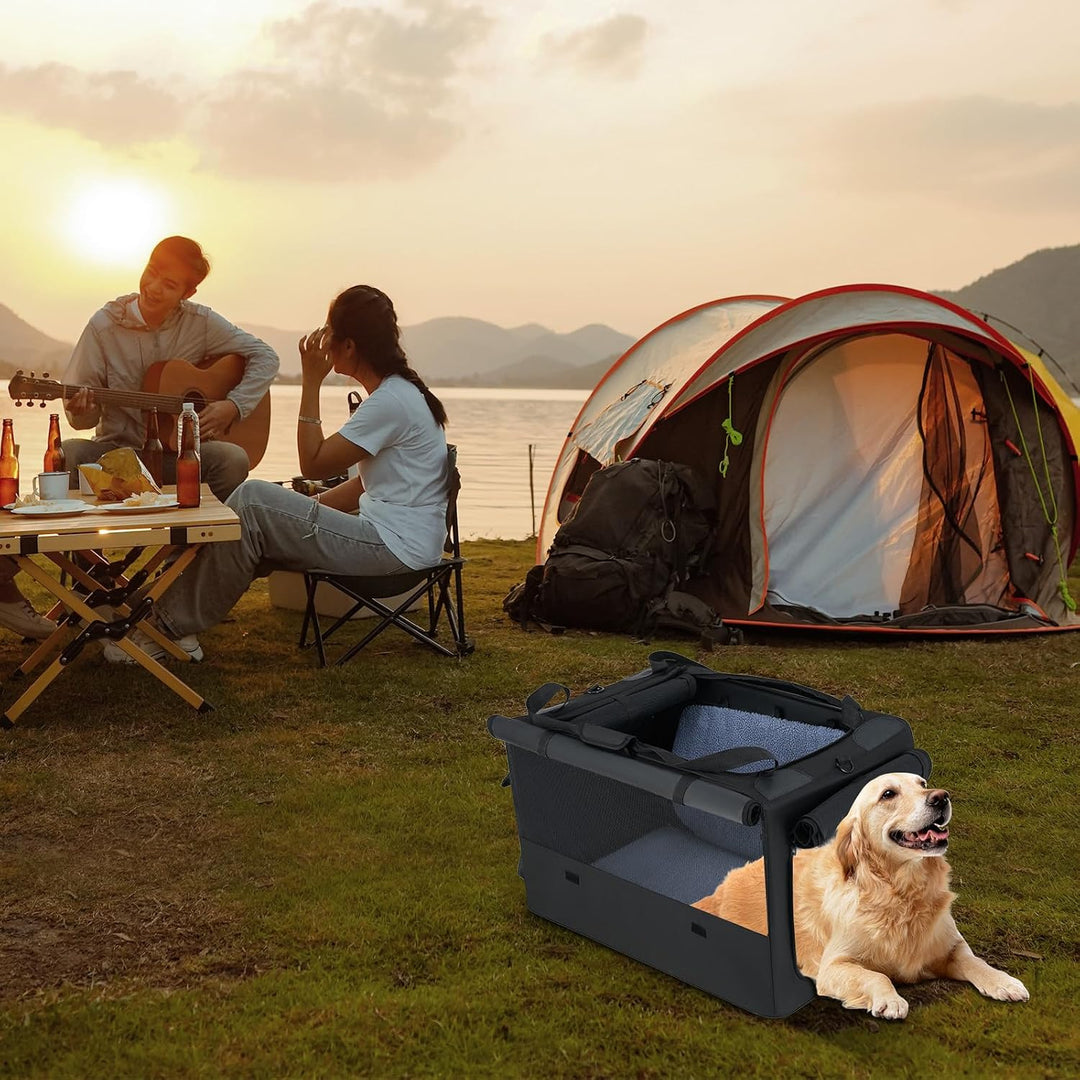 COSTWAY Hundebox faltbar, Transportbox Hund mit 2 Öffnungen, Fenster, Netzkorb, Griffen &amp; Tasche, Hu