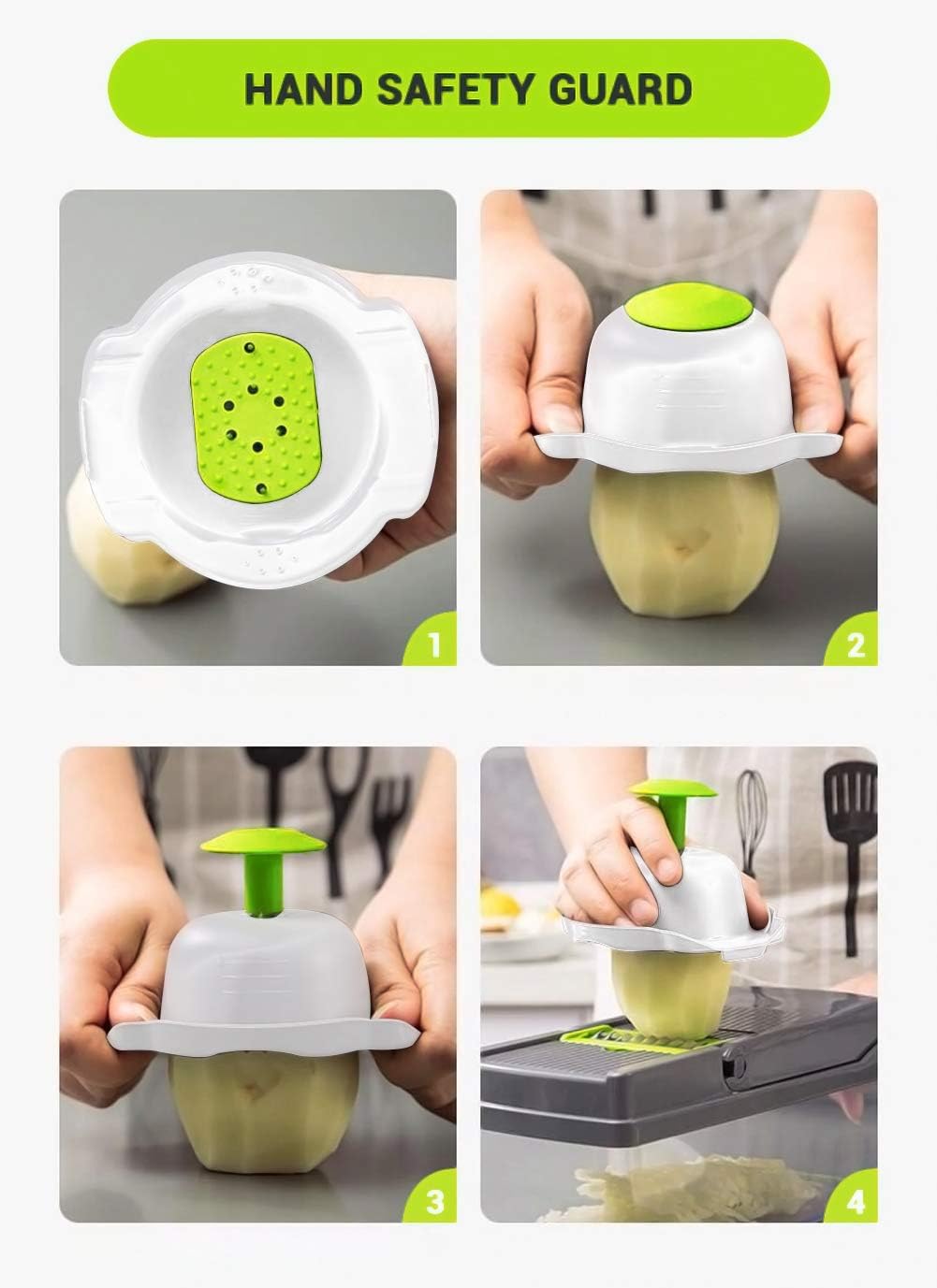 ADOV Gemüseschneider, Mandoline mit 7 Edelstahlklingen und Auffangbehälter Limette, Limette