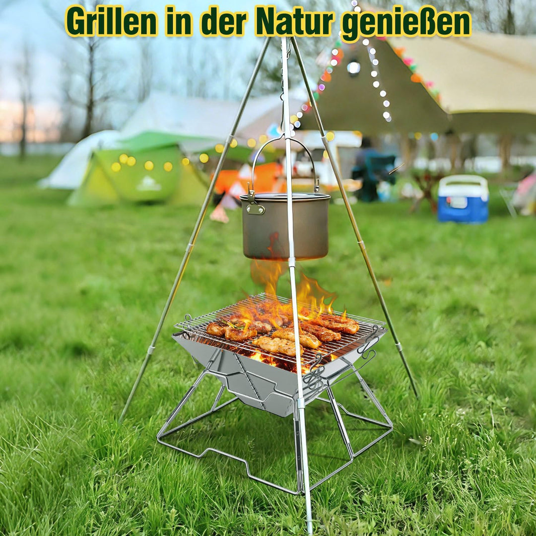 Mini Campinggrill Klappbar 31x31cm Holzkohlegrill Edelstahl Tragbarer Grill mit Tragetasche, Kleiner
