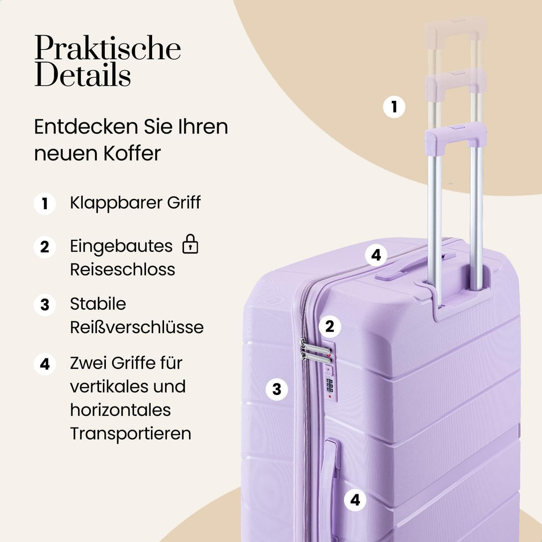 Urban Adventurer Kofferset 3-teilig 232L – Violett – Hartschalenkoffer mit Zahlenschloss &amp; 4 Rollen