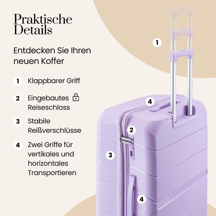 Urban Adventurer Kofferset 3-teilig 232L – Violett – Hartschalenkoffer mit Zahlenschloss &amp; 4 Rollen