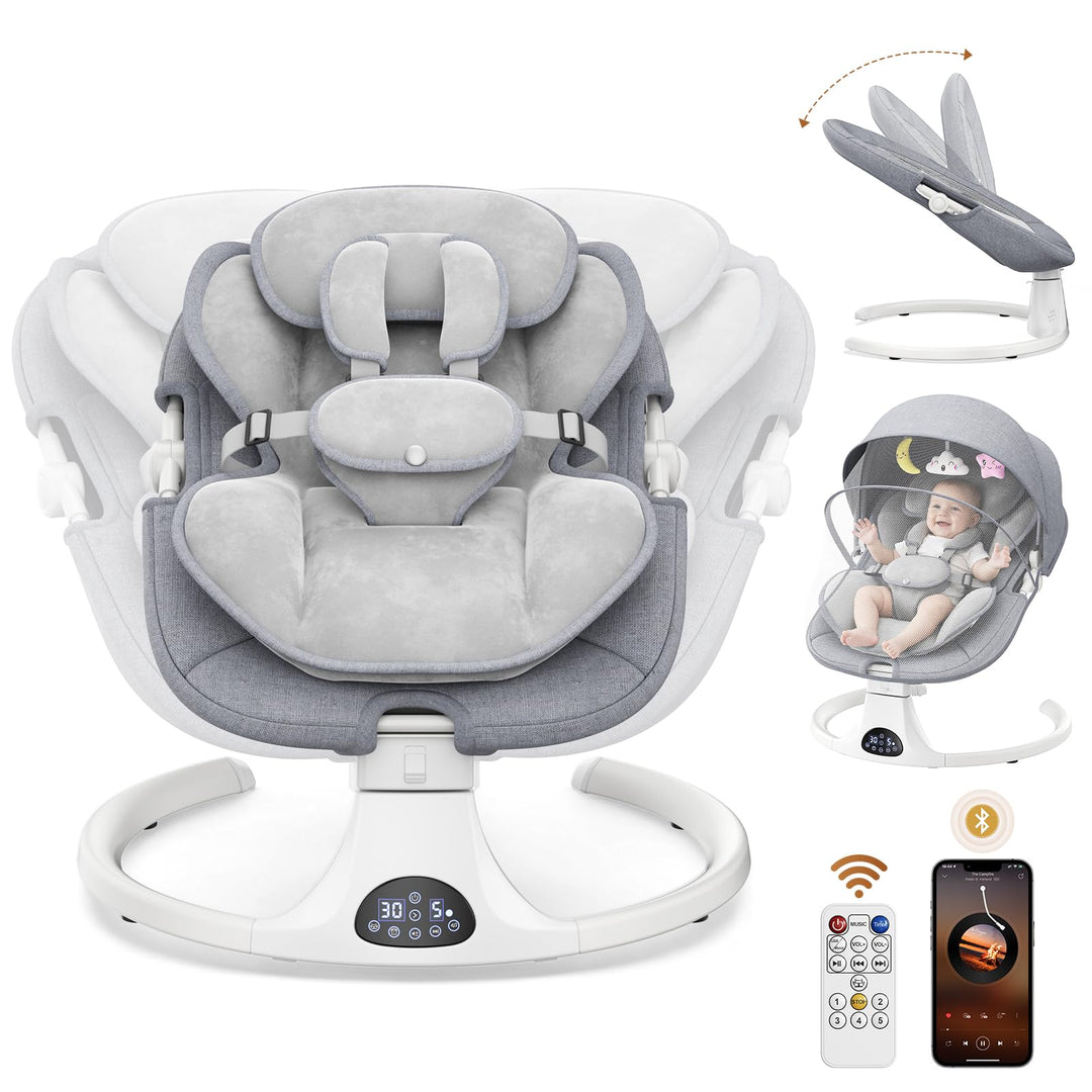 Elektrische Babyschaukel (0–6 Monate) – Babywippe ab der Geburt mit 5-Punkt-Gurt, 5 Schaukelgeschwin