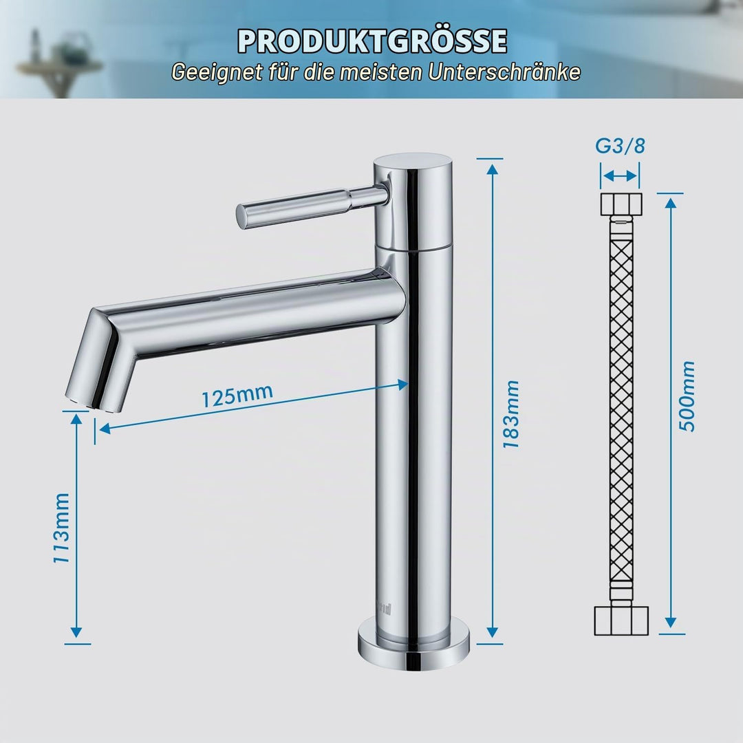 Ulytid Kaltwasserhahn, Chrom Wasserhahn Bad, Einhebel Waschtischarmatur mit Abnehmbarer Sprudler, Ba